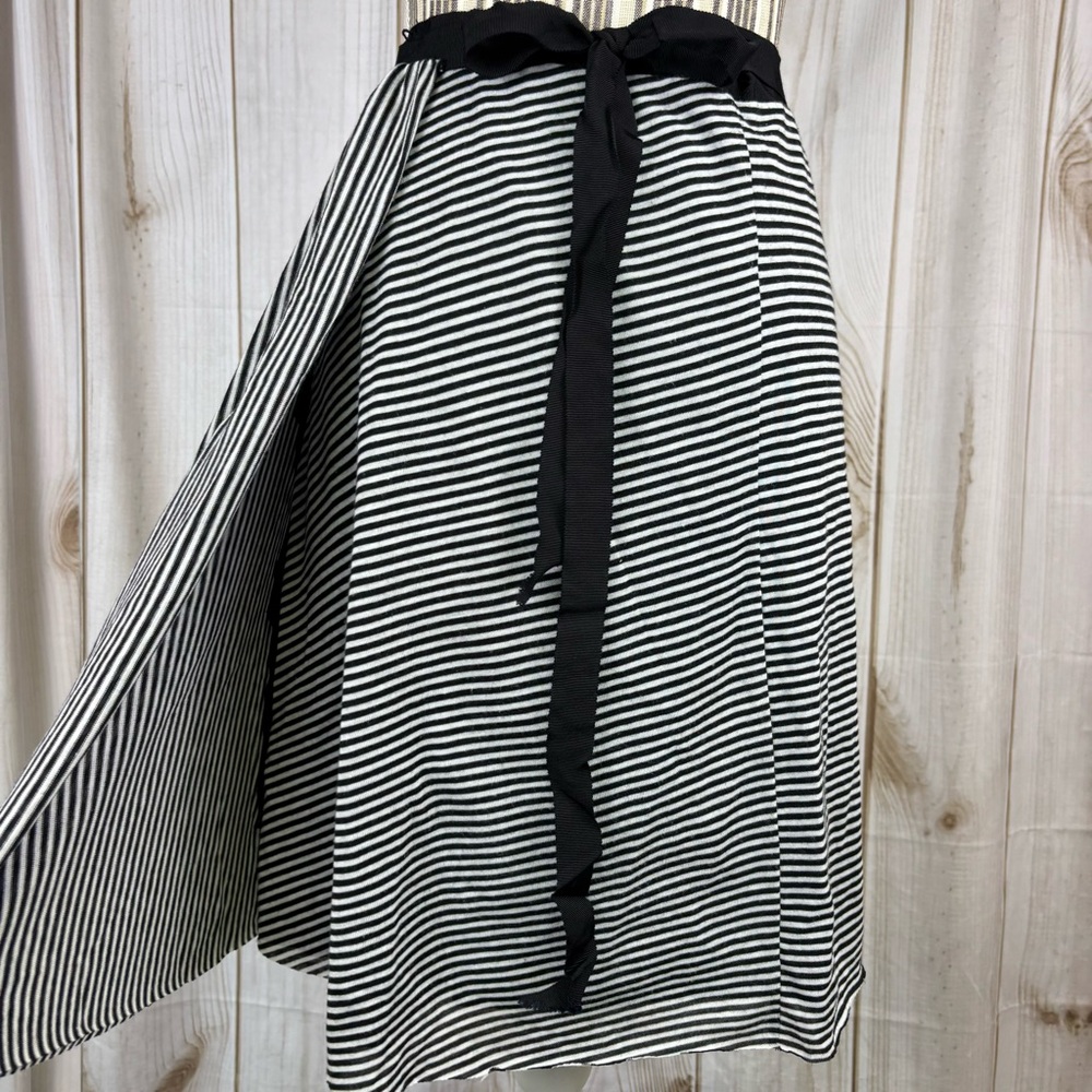 Anthropologie Poleci Wrap Around Skirt Striped Tie Thru Lined Black White Size L - Picture 4 of 13